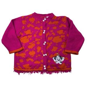 Vintage 102 Dalmatians Disney Pink Orange Dog Bone Button Down Cardigan 24M 2
